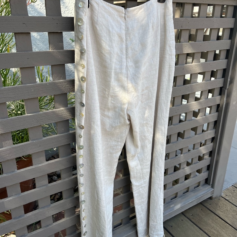 STAUD Cream Trousers with Relaxed Fit and Textured Fabric